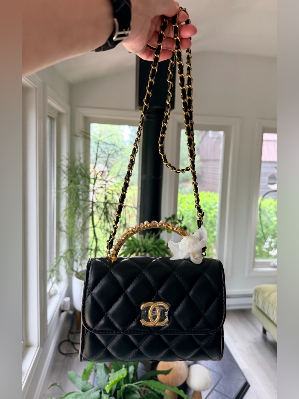**PRICE FIRM** Chanel MAKEUP Crystal Inset & Pearl Handle Bag w SEALED Hardware - Picture 3 of 15